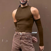 Hearujoy Sexy Off Shoulder T shirts For Men High Neck Long Sleeve Tight Turtleneck Tops Summer Casual Slim Hollow Out Crop Tee Streetwear